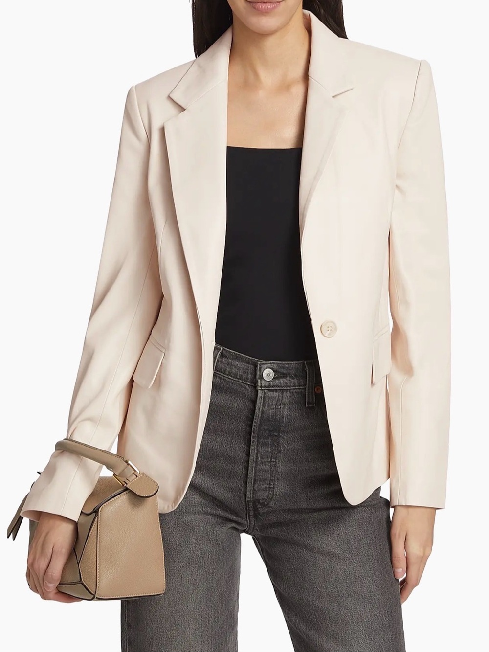 Susanna Monaco Vegan Leather Blanched Almond Boyfriend Blazer S NWT